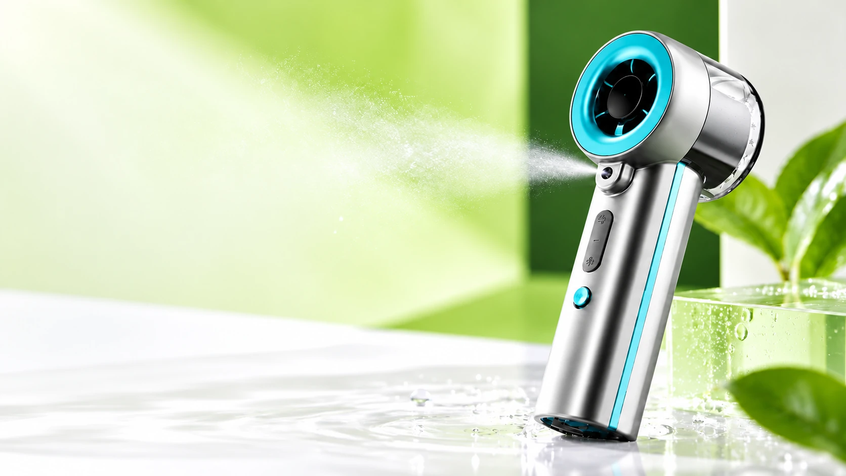 CoolMist fan in a fresh green and white setting