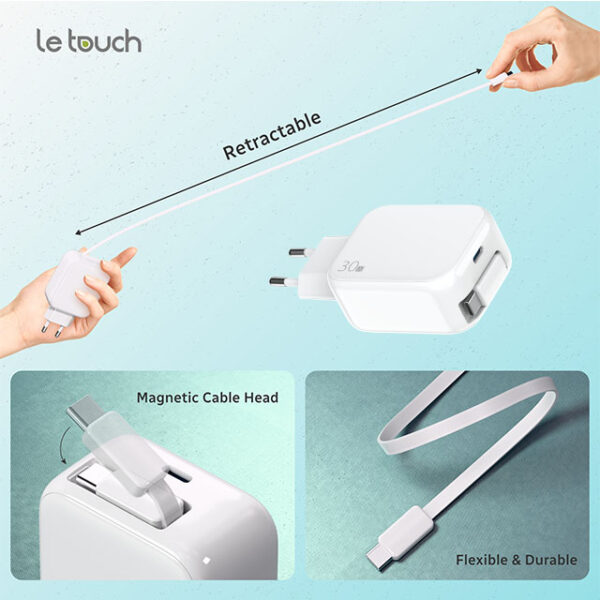 30W Wall Charger with Retractable Cable - Image 6