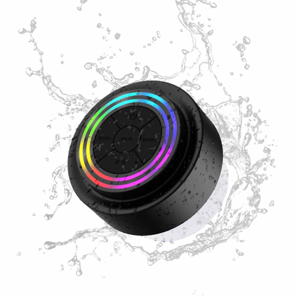 Waterproof Bluetooth Speaker with Dual RGB Light Rings and Suction Cup