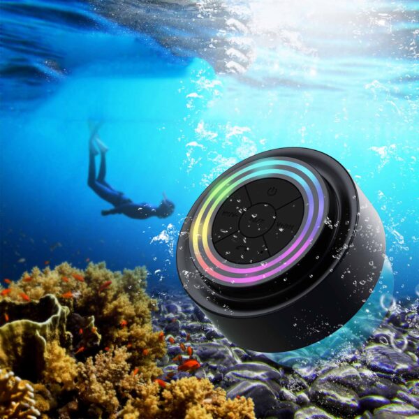 Waterproof Bluetooth Speaker with Dual RGB Light Rings and Suction Cup