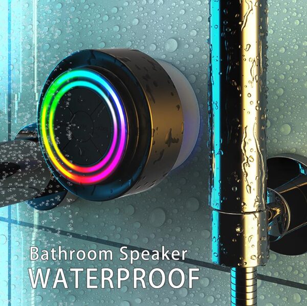 Waterproof Bluetooth Speaker with Dual RGB Light Rings and Suction Cup