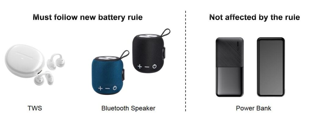 TWS and Bluetooth speakers fall under the rule. Power banks do not.