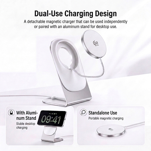 Qi2.2 Magnetic Wireless Charger with Aluminum Stand - Image 6
